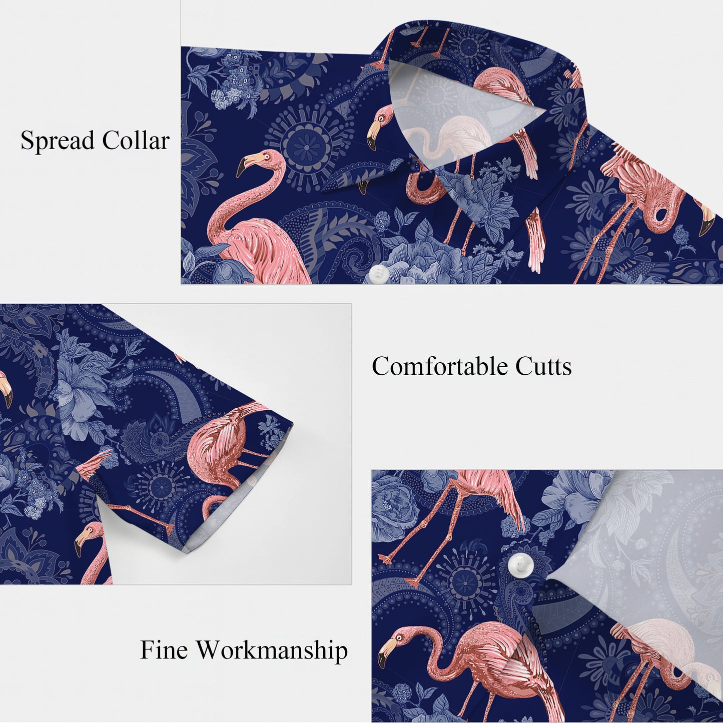 Pink Flamingos & Blue Paisley Floral Hawaiian Shirt Men Women Casual Aloha