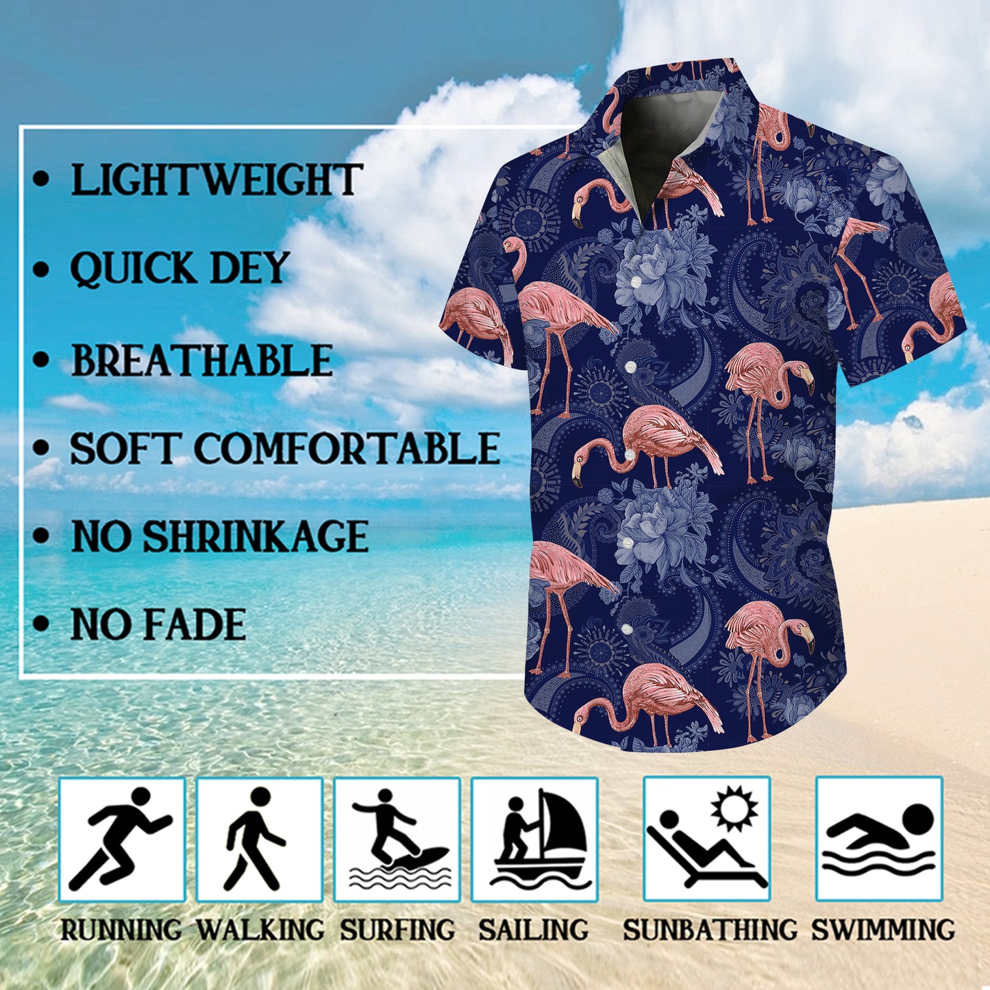 Pink Flamingos & Blue Paisley Floral Hawaiian Shirt Men Women Casual Aloha