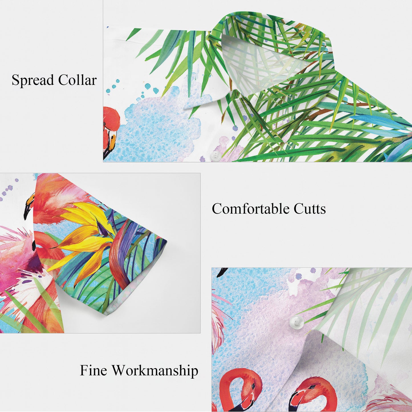 Watercolor Pink Flamingos & Palm Leaves Hawaiian Shirt Men Women Aloha
