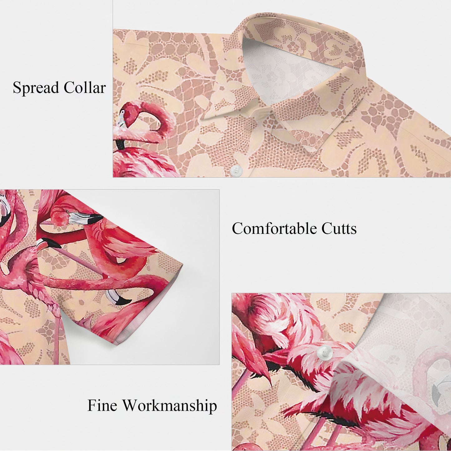 Pink Flamingos & Vintage Lace Pattern Hawaiian Shirt Men Women Aloha