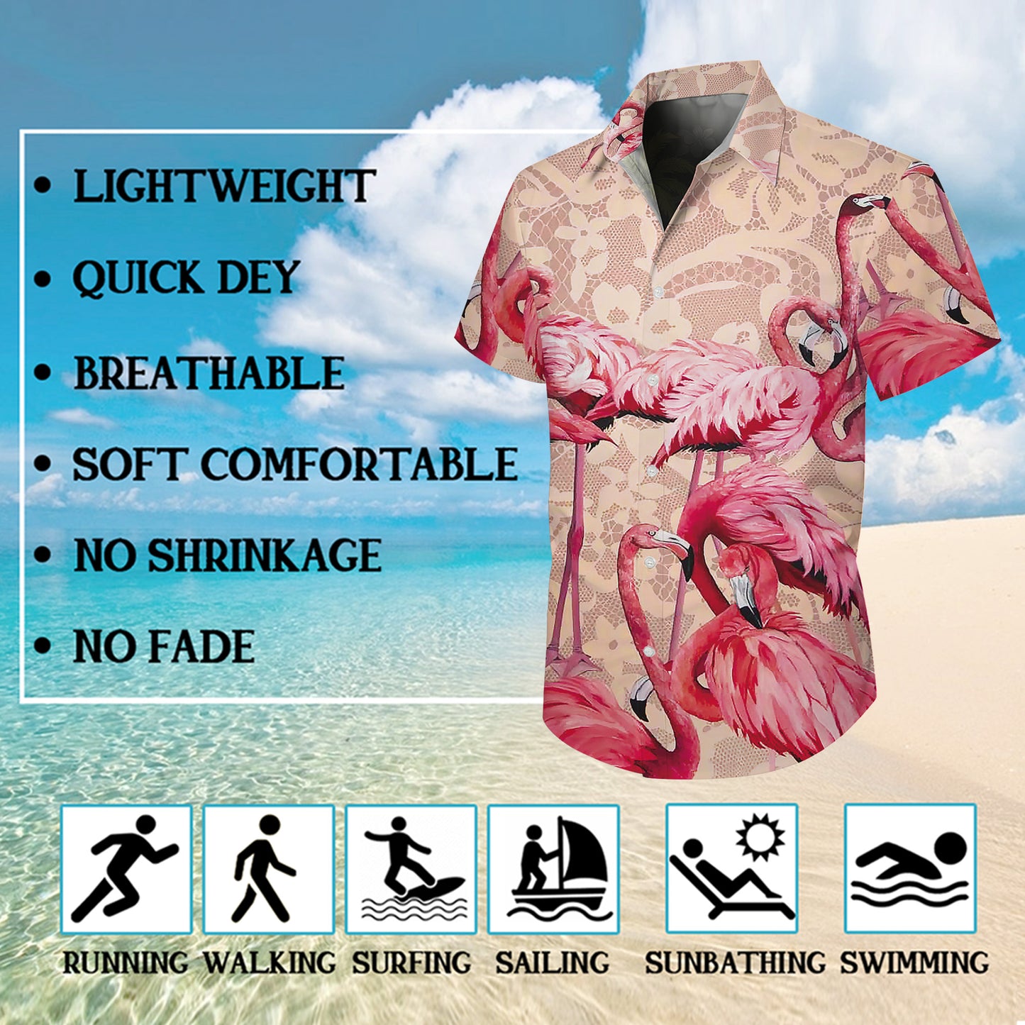Pink Flamingos & Vintage Lace Pattern Hawaiian Shirt Men Women Aloha