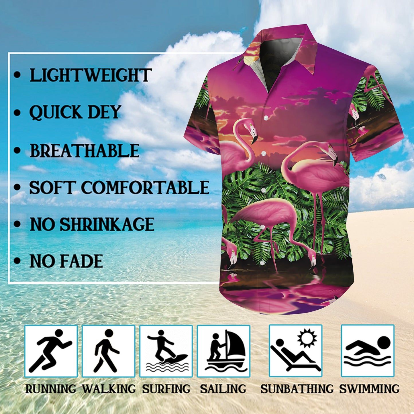 Pink Flamingos & Tropical Sunset Hawaiian Shirt Men Women Aloha Beach