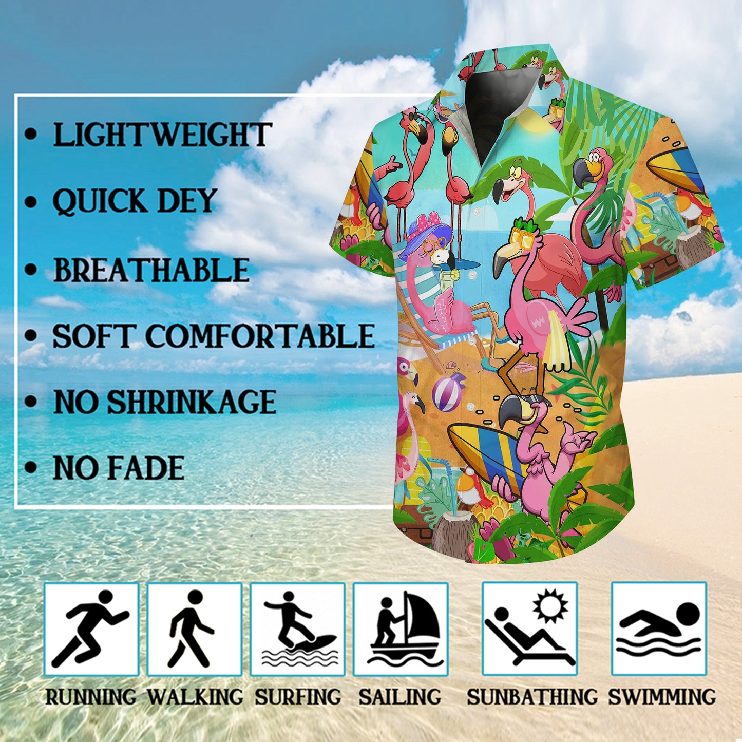 Funny Cartoon Flamingos Beach Party Hawaiian Shirt Men Women Aloha