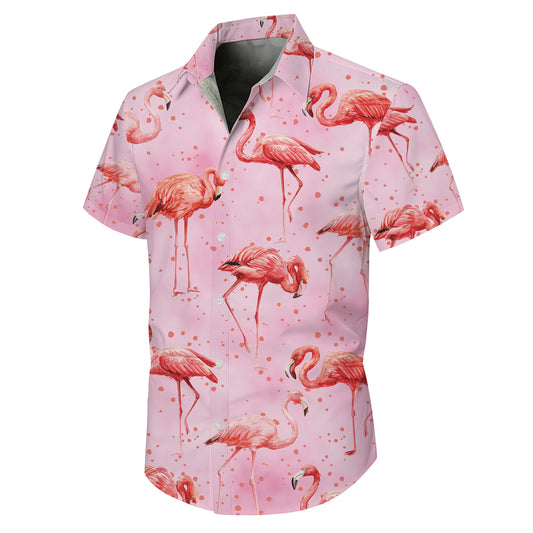 Pink Flamingos & Polka Dots Pastel Hawaiian Shirt Men Women Aloha