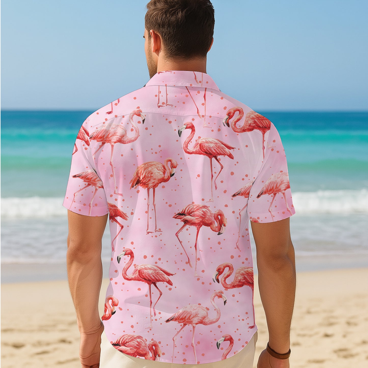 Pink Flamingos & Polka Dots Pastel Hawaiian Shirt Men Women Aloha