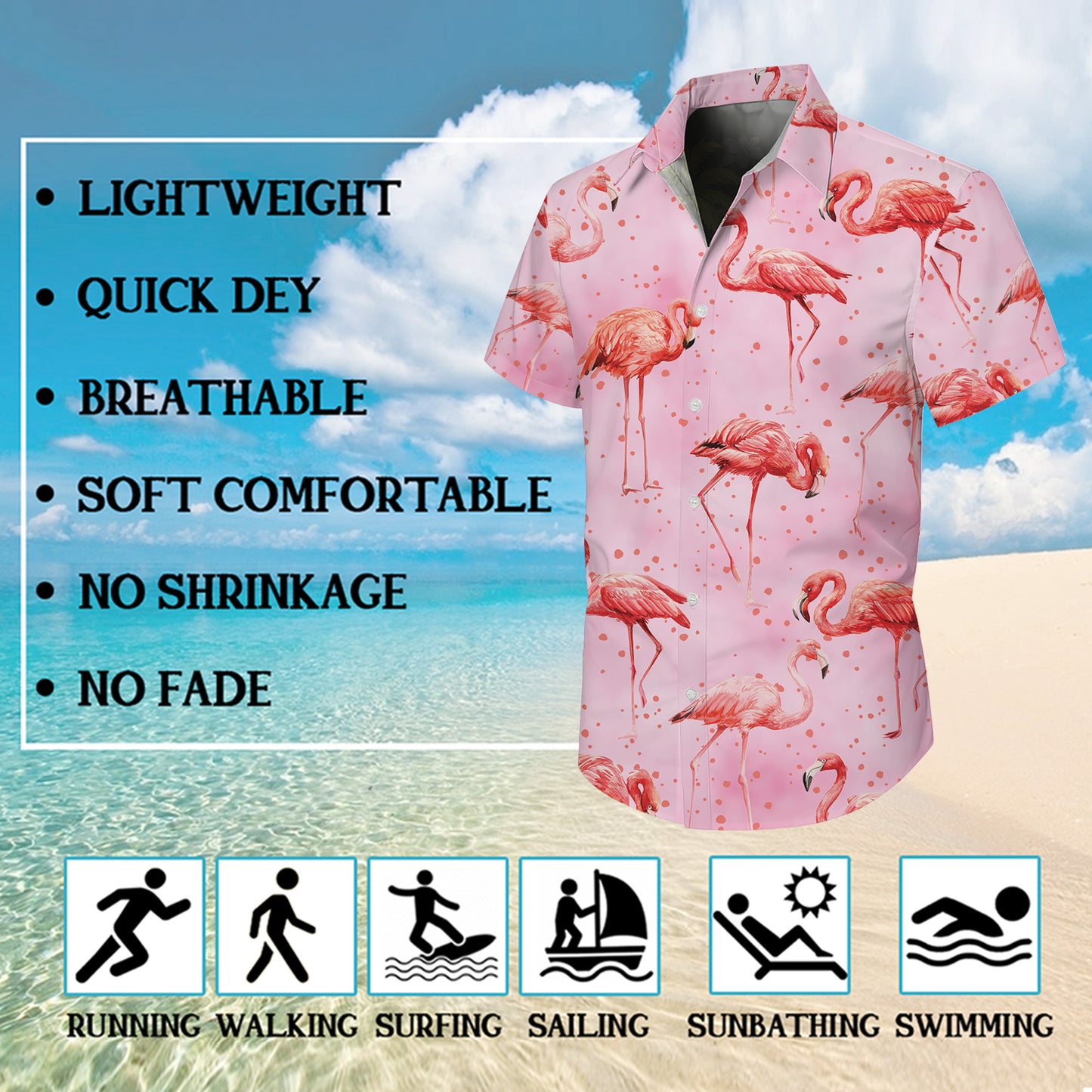 Pink Flamingos & Polka Dots Pastel Hawaiian Shirt Men Women Aloha
