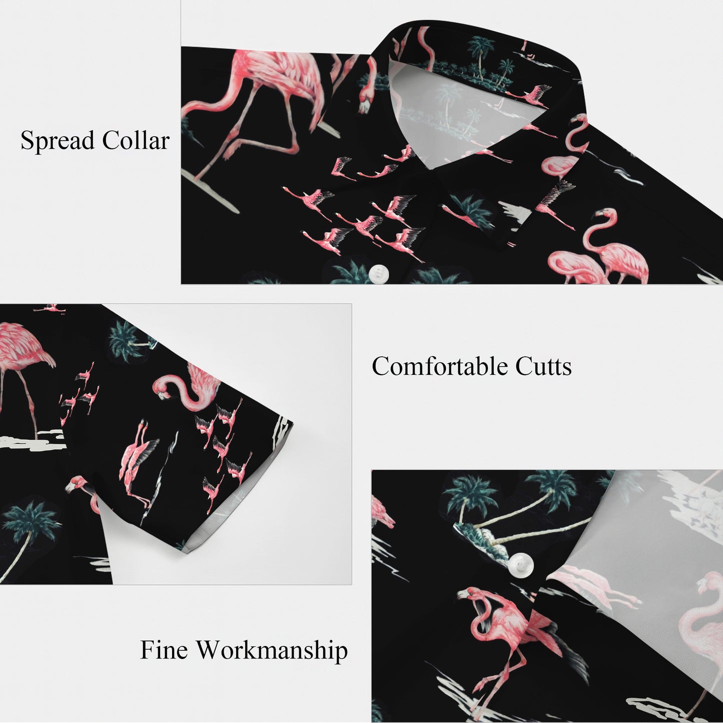 Pink Flamingos & Palm Trees on Dark Hawaiian Shirt Men Women Aloha