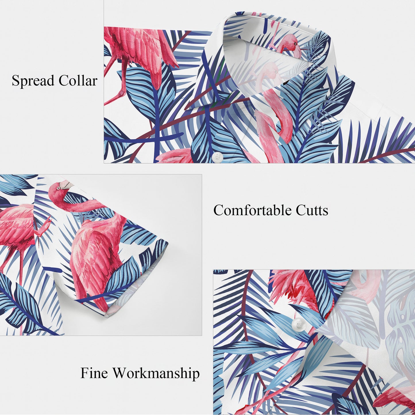 Pink Flamingos & Blue Palm Leaves Hawaiian Shirt Men Women Aloha