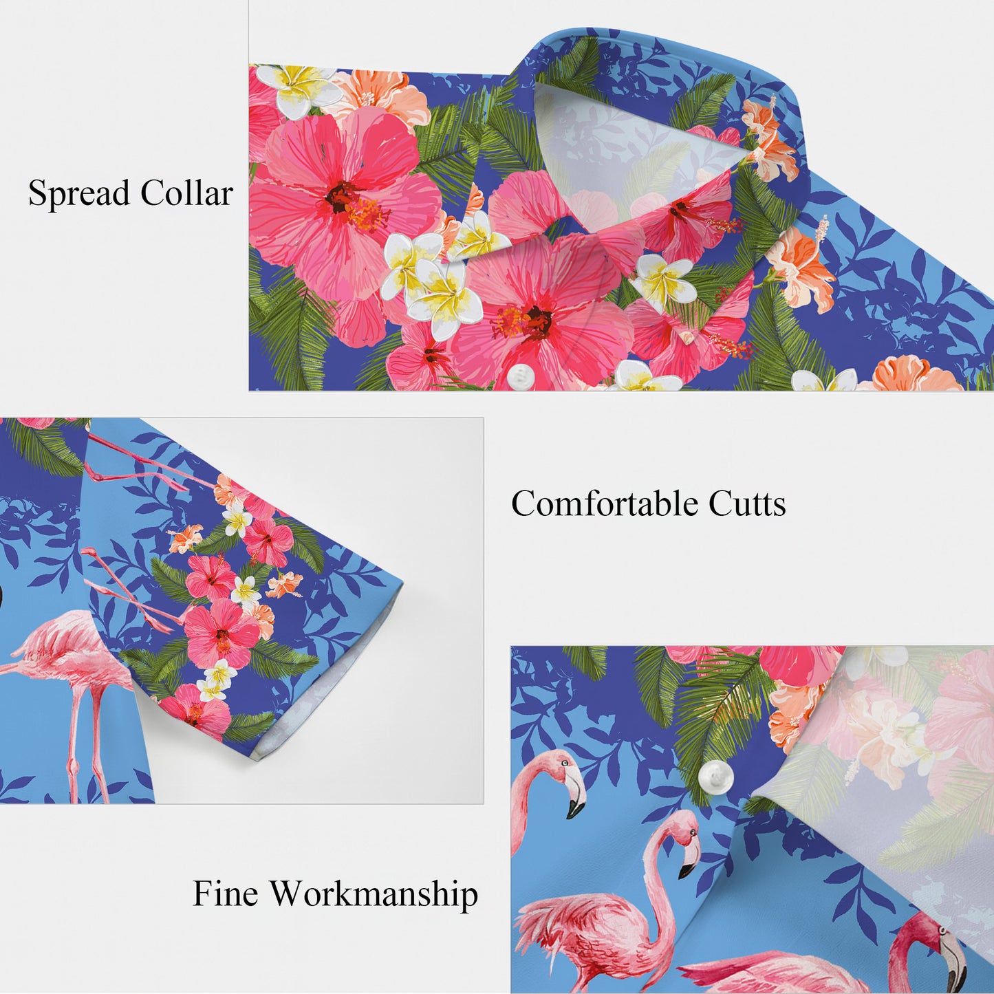 Pink Flamingos & Tropical Hibiscus Stripe Hawaiian Shirt Men Women Aloha
