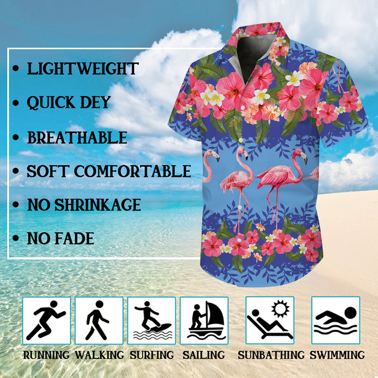 Pink Flamingos & Tropical Hibiscus Stripe Hawaiian Shirt Men Women Aloha