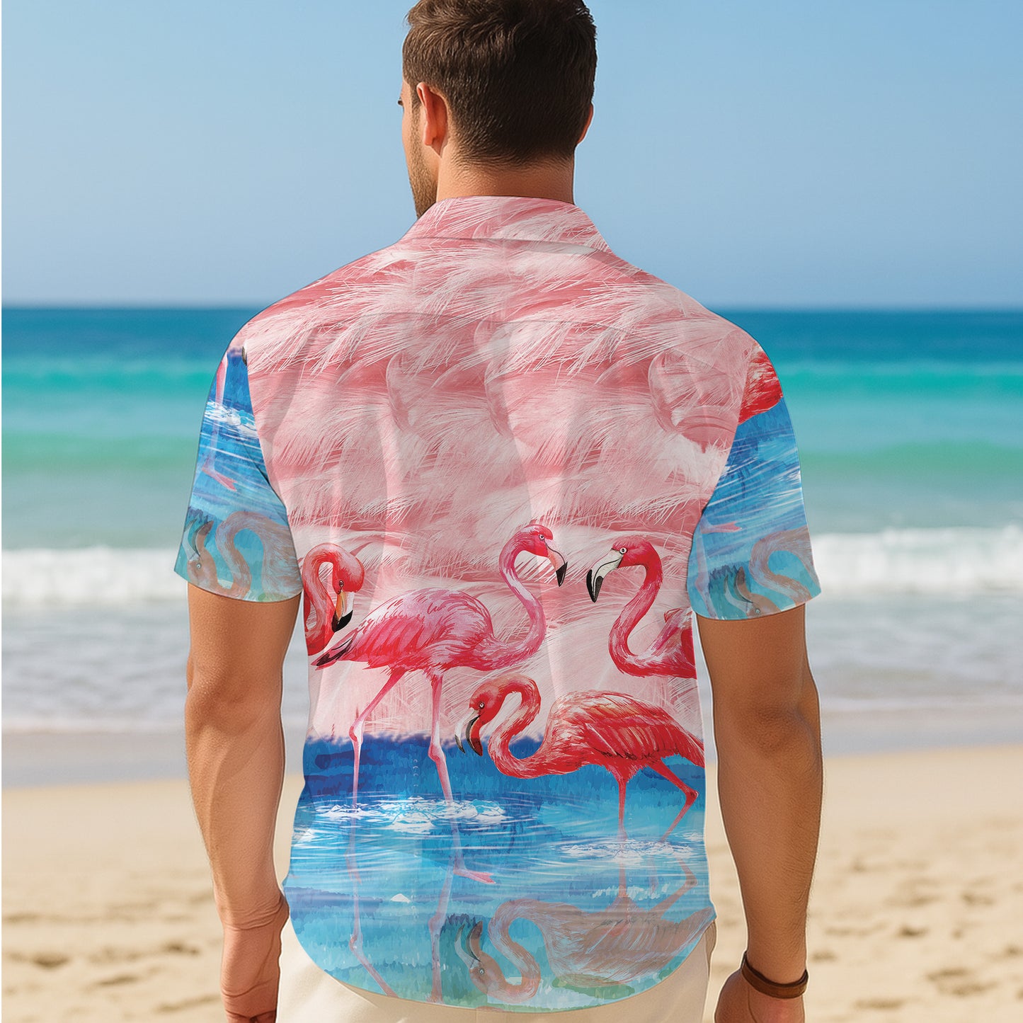 Pink Flamingos & Feathers Watercolor Hawaiian Shirt Men Women Aloha Beach