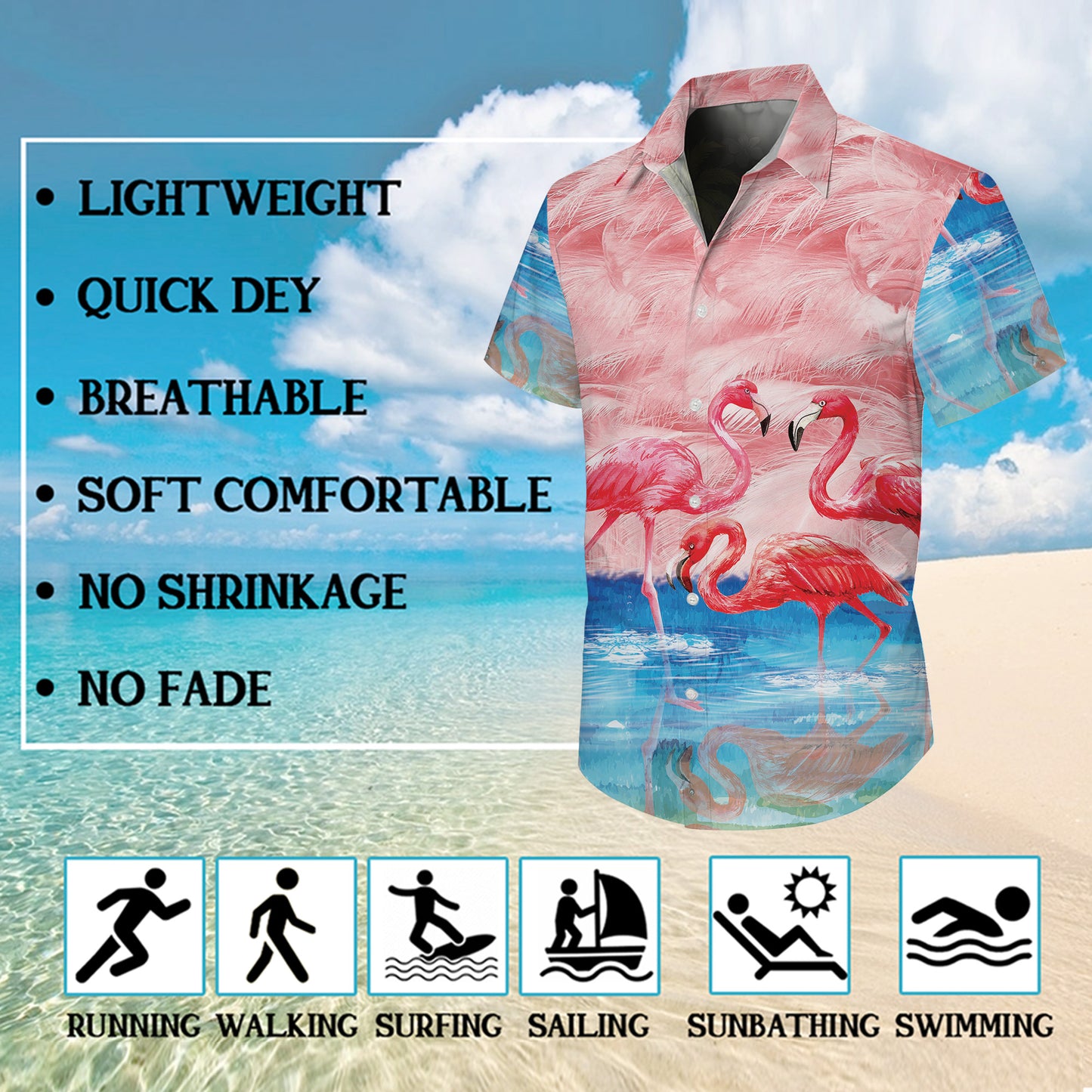 Pink Flamingos & Feathers Watercolor Hawaiian Shirt Men Women Aloha Beach