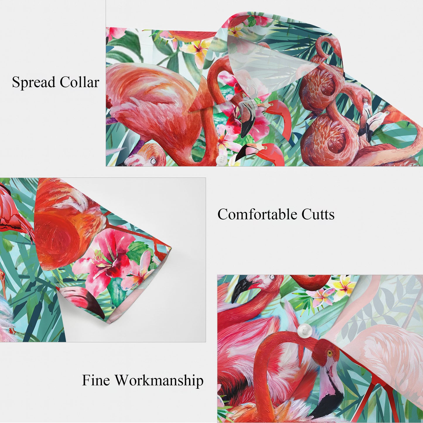 Vibrant Pink Flamingos & Tropical Hibiscus Hawaiian Shirt Men Women Aloha