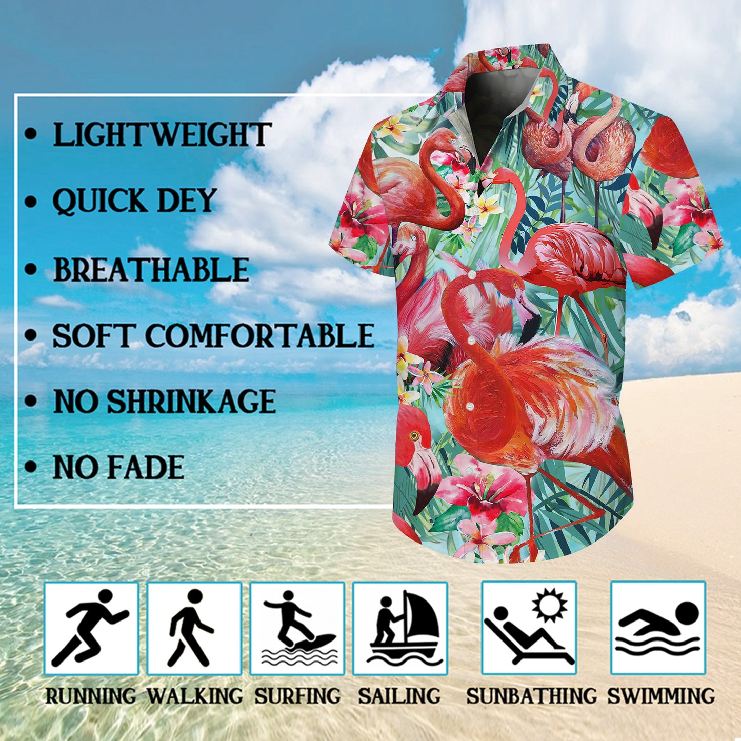 Vibrant Pink Flamingos & Tropical Hibiscus Hawaiian Shirt Men Women Aloha