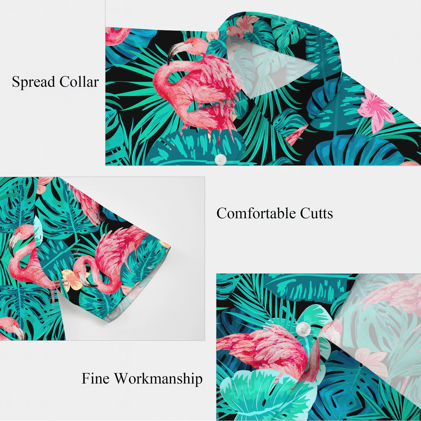 Pink Flamingos & Dark Tropical Palm Leaves Hawaiian Shirt Men Women Aloha