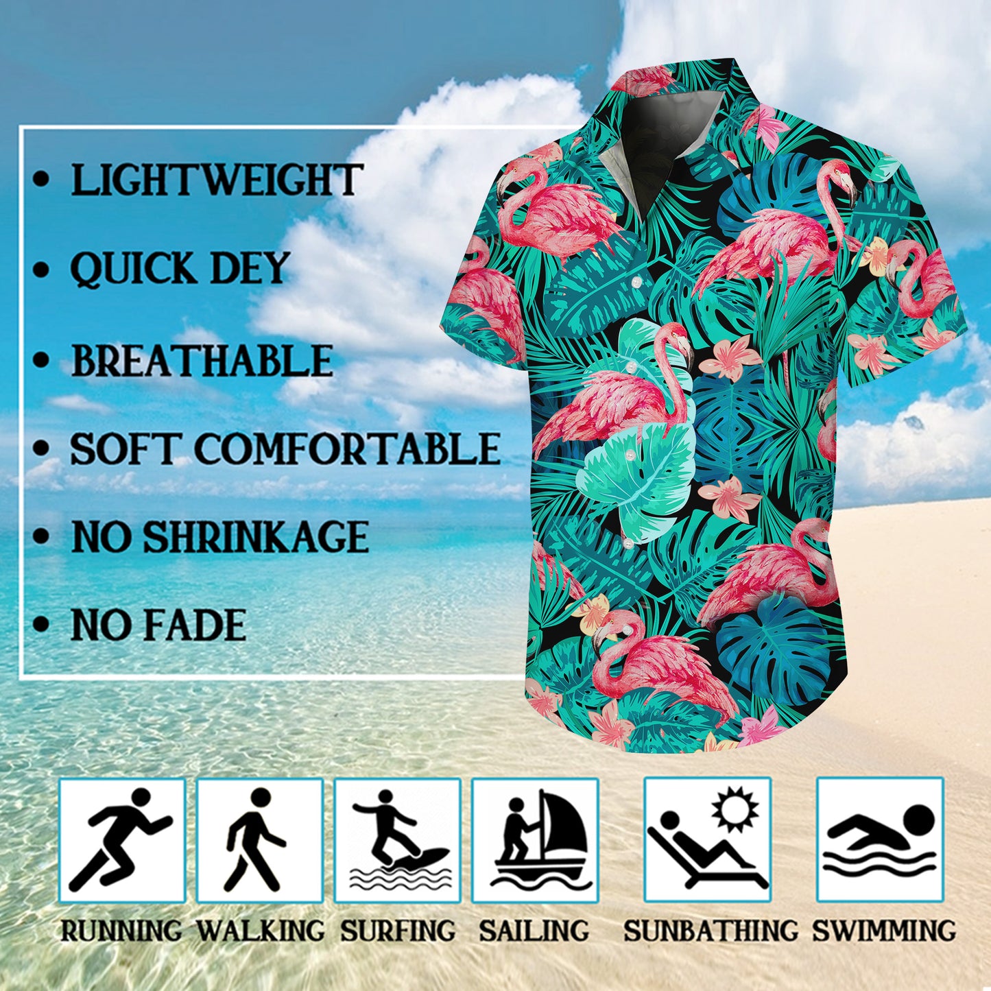 Pink Flamingos & Dark Tropical Palm Leaves Hawaiian Shirt Men Women Aloha