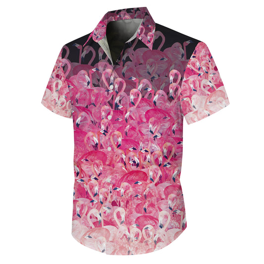Dense Pink Flamingos Crowd Flock Hawaiian Shirt Men Women Aloha Beach