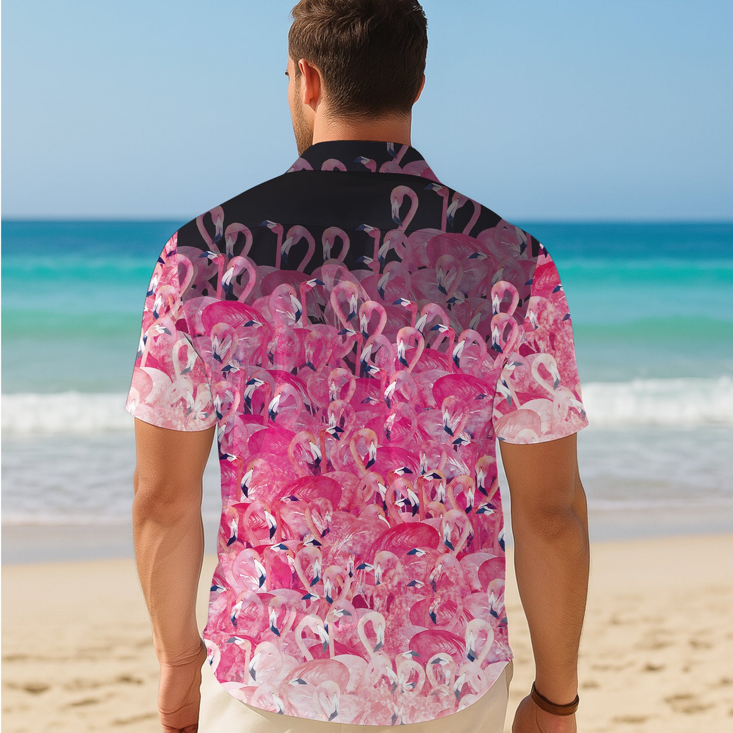 Dense Pink Flamingos Crowd Flock Hawaiian Shirt Men Women Aloha Beach