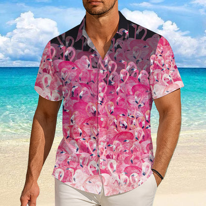 Dense Pink Flamingos Crowd Flock Hawaiian Shirt Men Women Aloha Beach