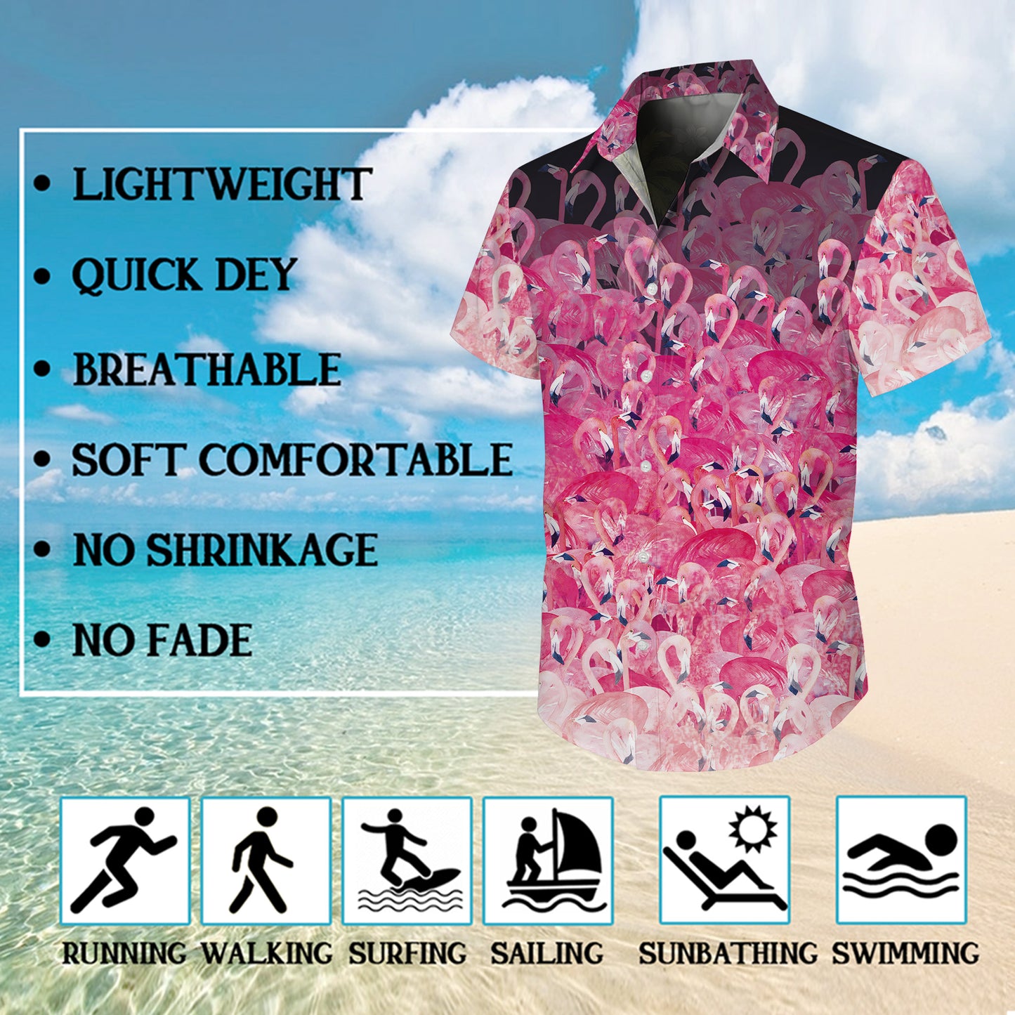 Dense Pink Flamingos Crowd Flock Hawaiian Shirt Men Women Aloha Beach