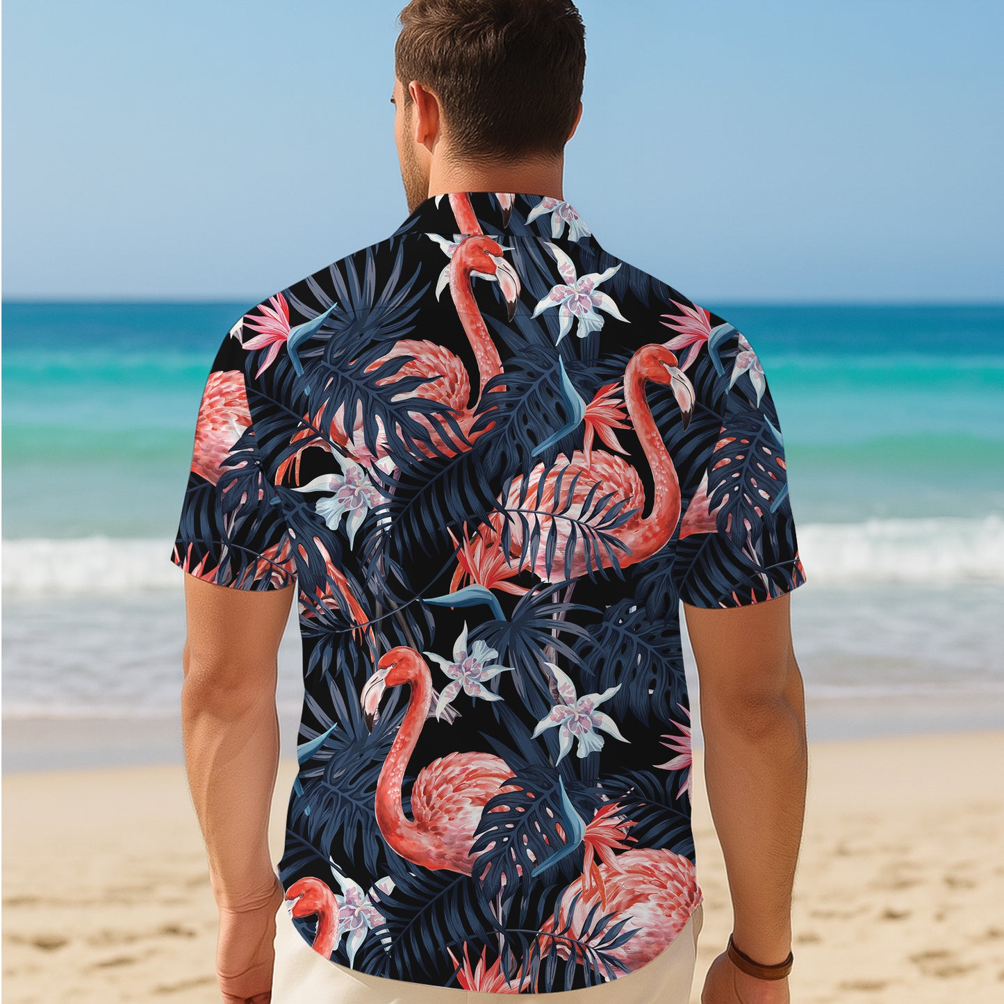 Pink Flamingos & Dark Tropical Leaves Hawaiian Shirt Men Women Aloha