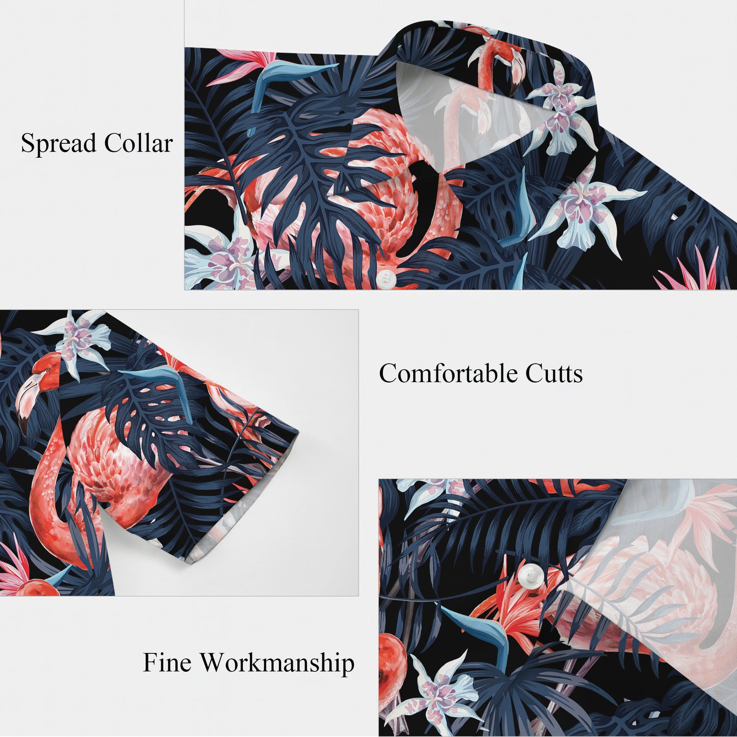 Pink Flamingos & Dark Tropical Leaves Hawaiian Shirt Men Women Aloha
