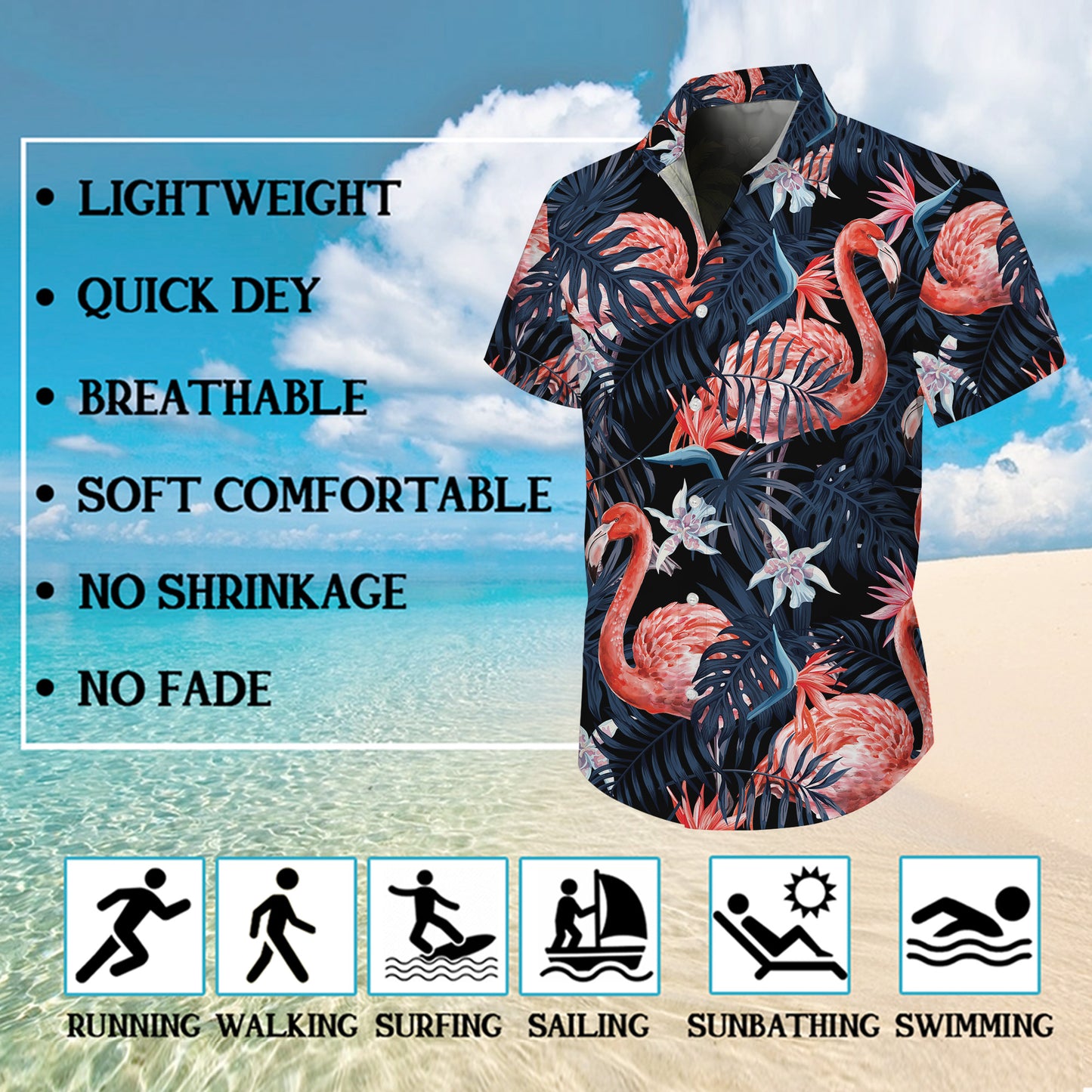 Pink Flamingos & Dark Tropical Leaves Hawaiian Shirt Men Women Aloha
