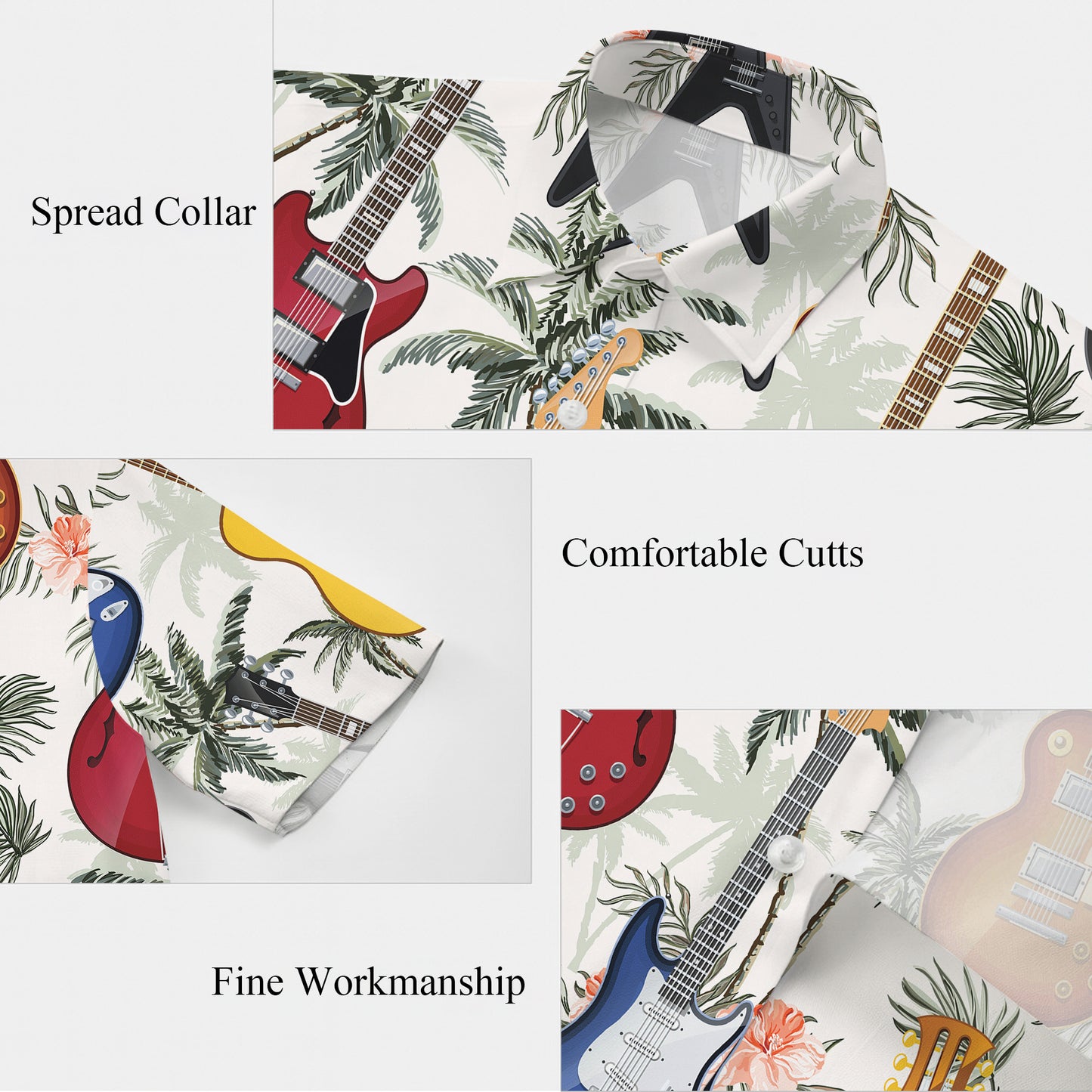 Guitars & Tropical Palm Trees Light Hawaiian Shirt Men Women Aloha
