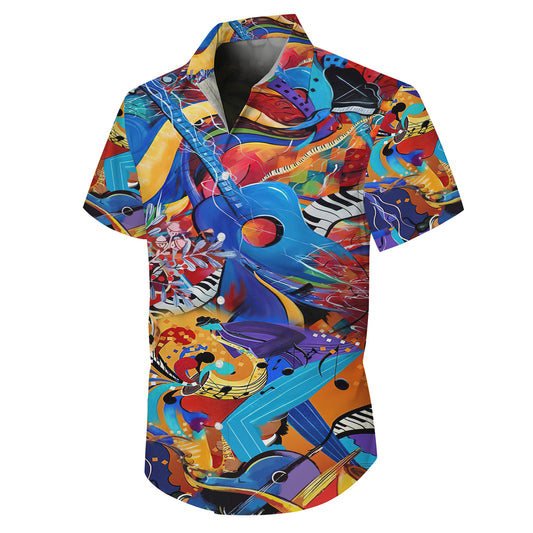 Abstract Colorful Music & Guitars Art Hawaiian Shirt Men Women Aloha