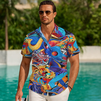 Abstract Colorful Music & Guitars Art Hawaiian Shirt Men Women Aloha