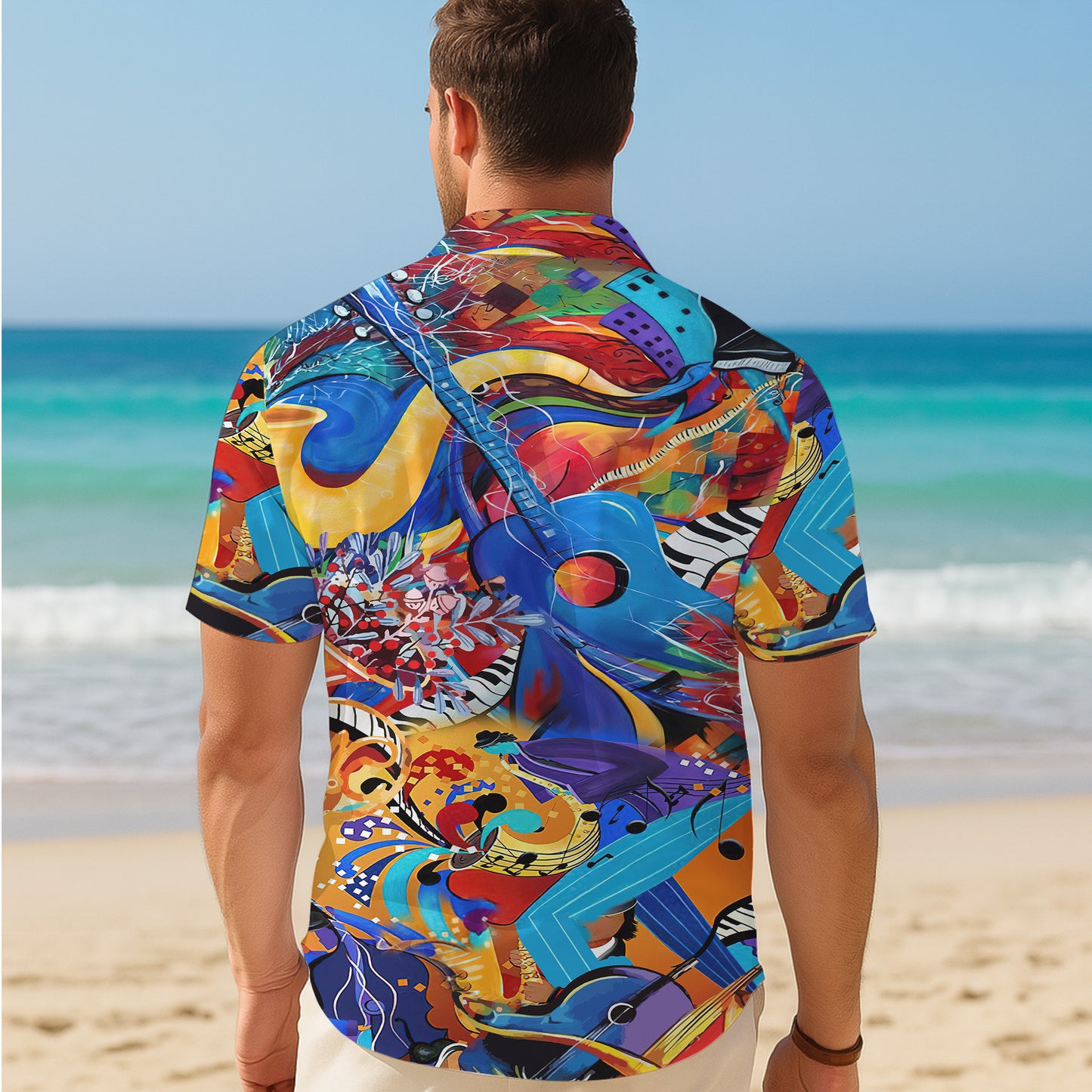 Abstract Colorful Music & Guitars Art Hawaiian Shirt Men Women Aloha