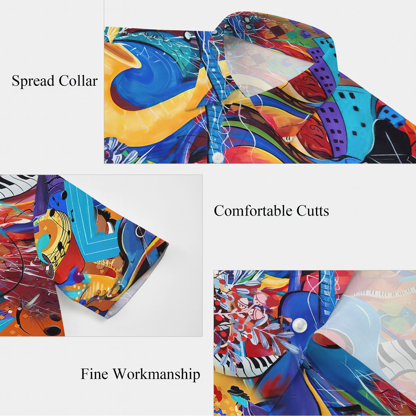 Abstract Colorful Music & Guitars Art Hawaiian Shirt Men Women Aloha