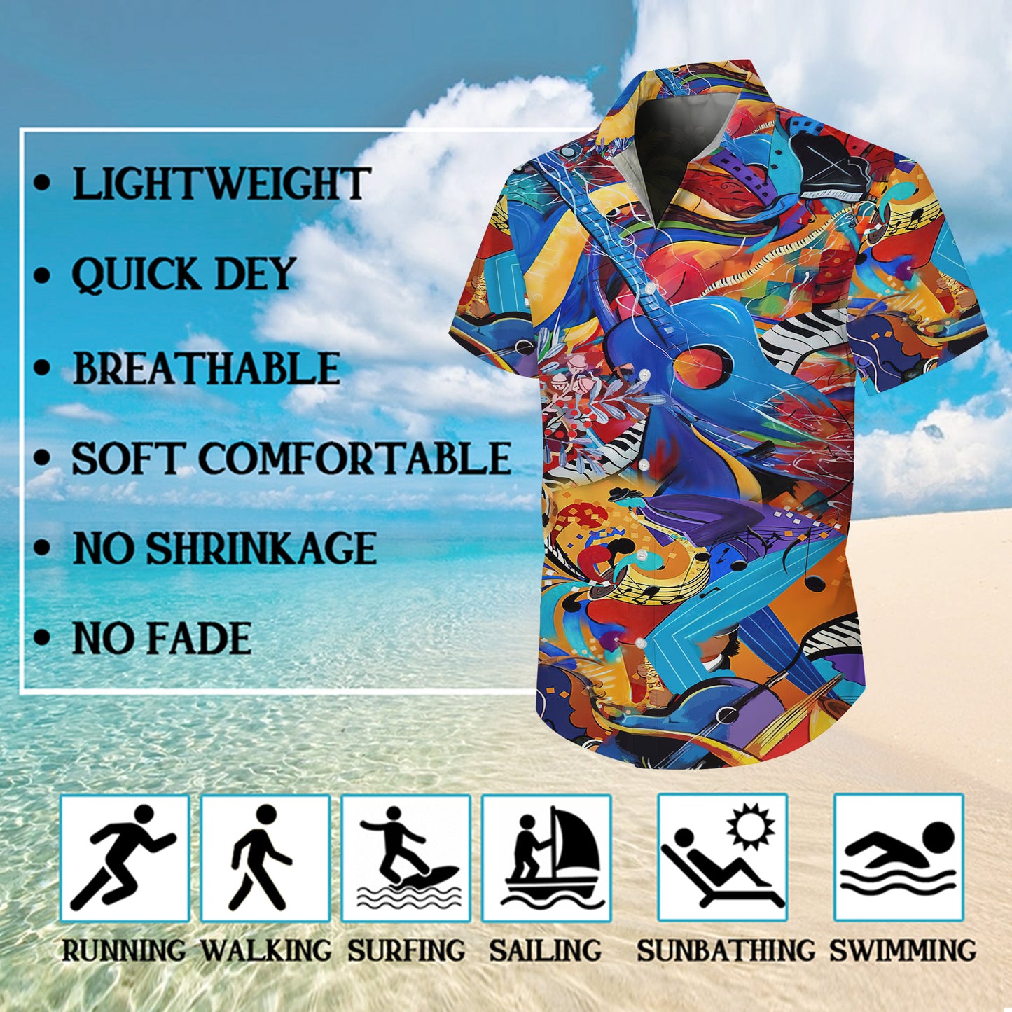 Abstract Colorful Music & Guitars Art Hawaiian Shirt Men Women Aloha