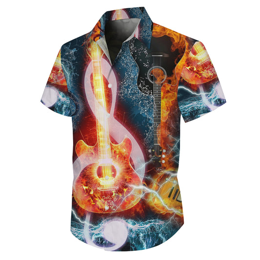 Fire and Lightning Guitars Rock Hawaiian Shirt Men Women Aloha