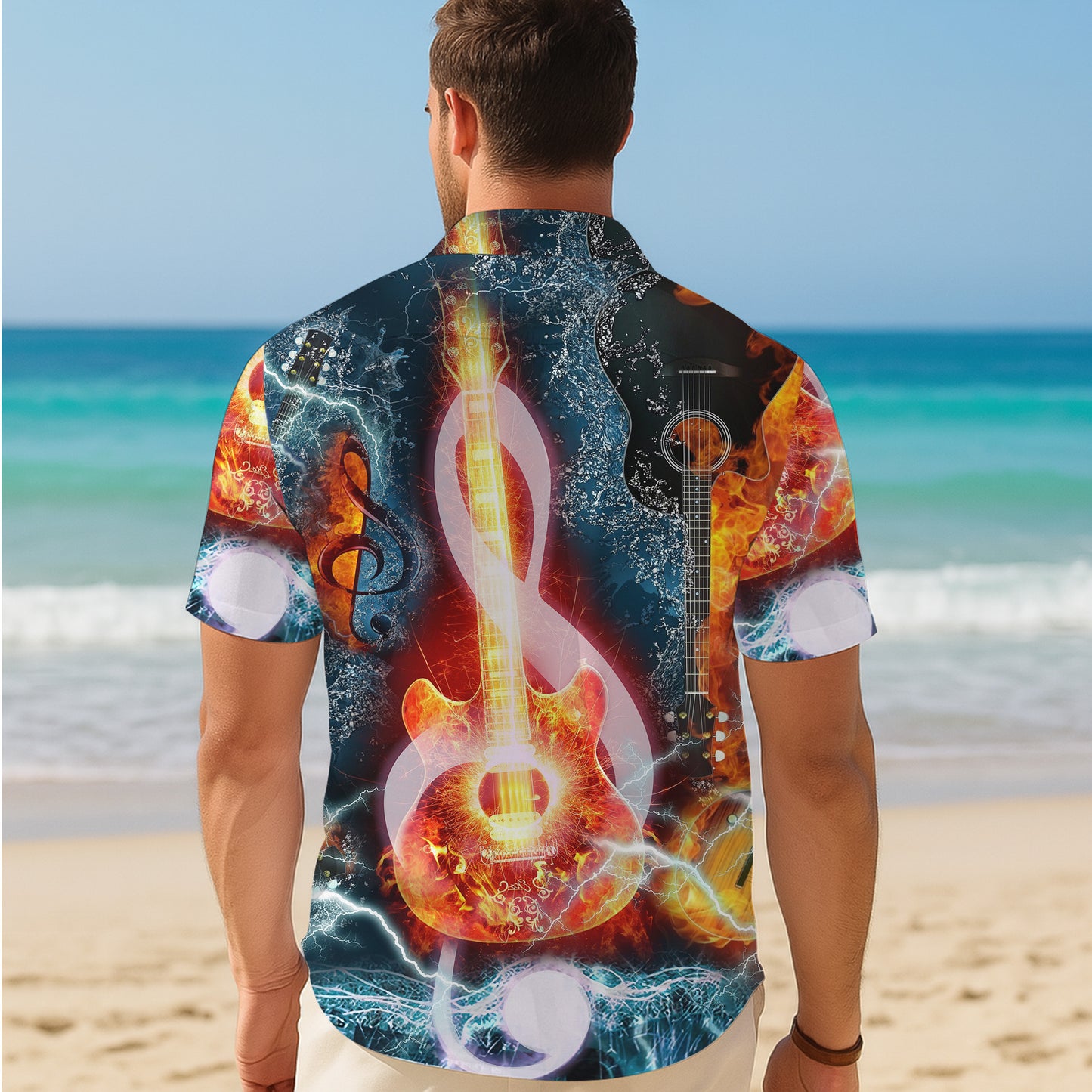 Fire and Lightning Guitars Rock Hawaiian Shirt Men Women Aloha