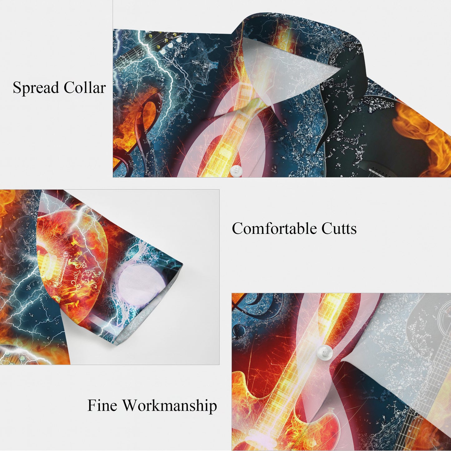 Fire and Lightning Guitars Rock Hawaiian Shirt Men Women Aloha