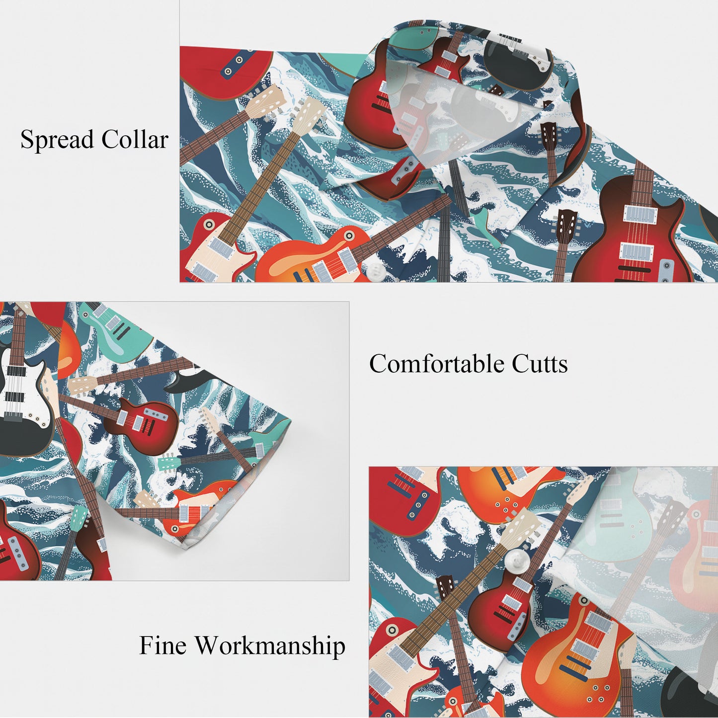 Guitars & Ocean Waves Hawaiian Shirt Men Women Aloha Beach