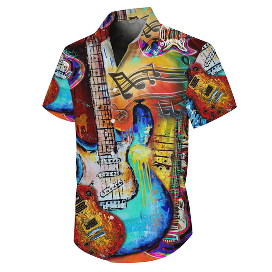 Abstract Colorful Guitars & Music Notes Art Hawaiian Shirt Aloha