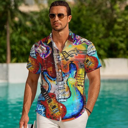 Abstract Colorful Guitars & Music Notes Art Hawaiian Shirt Aloha