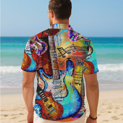 Abstract Colorful Guitars & Music Notes Art Hawaiian Shirt Aloha