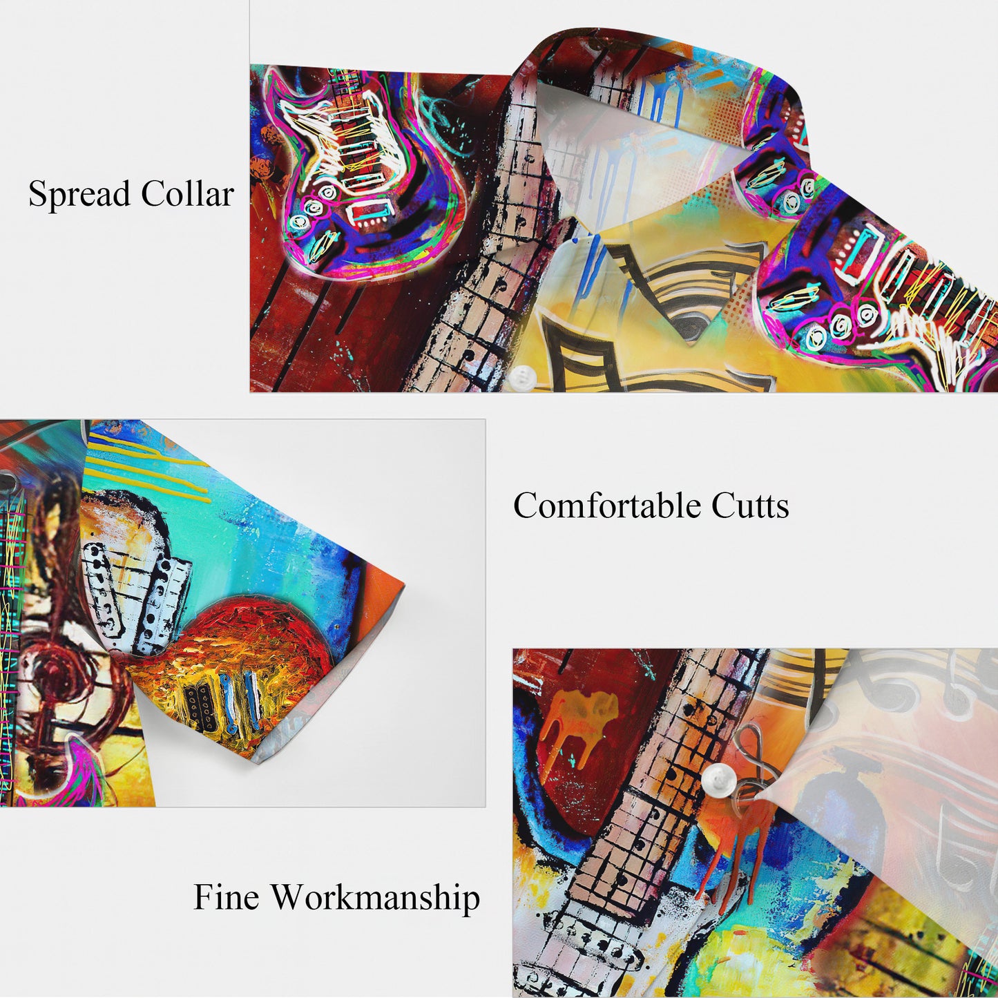 Abstract Colorful Guitars & Music Notes Art Hawaiian Shirt Aloha