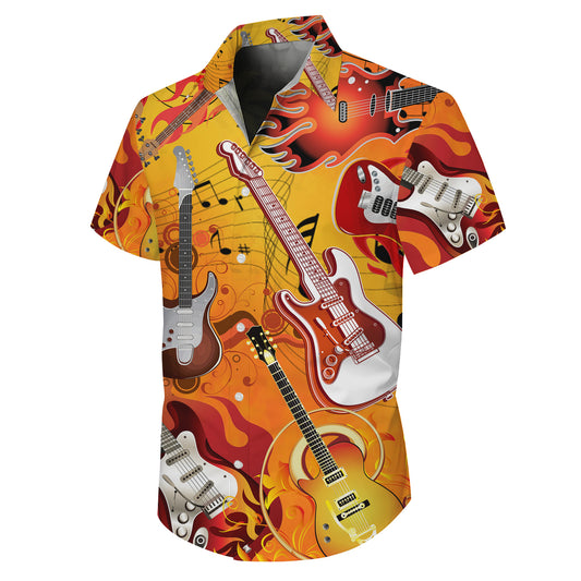 Rock Electric Guitars & Fiery Flames Hawaiian Shirt Men Women Aloha