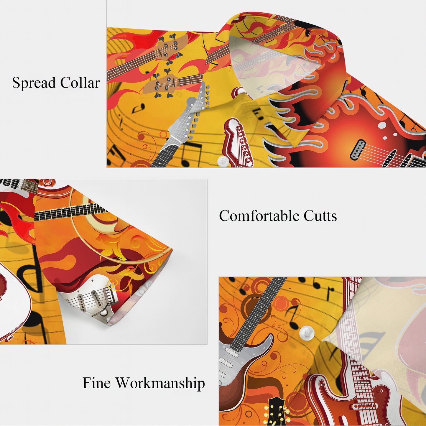 Rock Electric Guitars & Fiery Flames Hawaiian Shirt Men Women Aloha