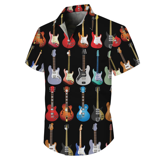 Colorful Electric Guitars Dark Hawaiian Shirt Men Women Aloha