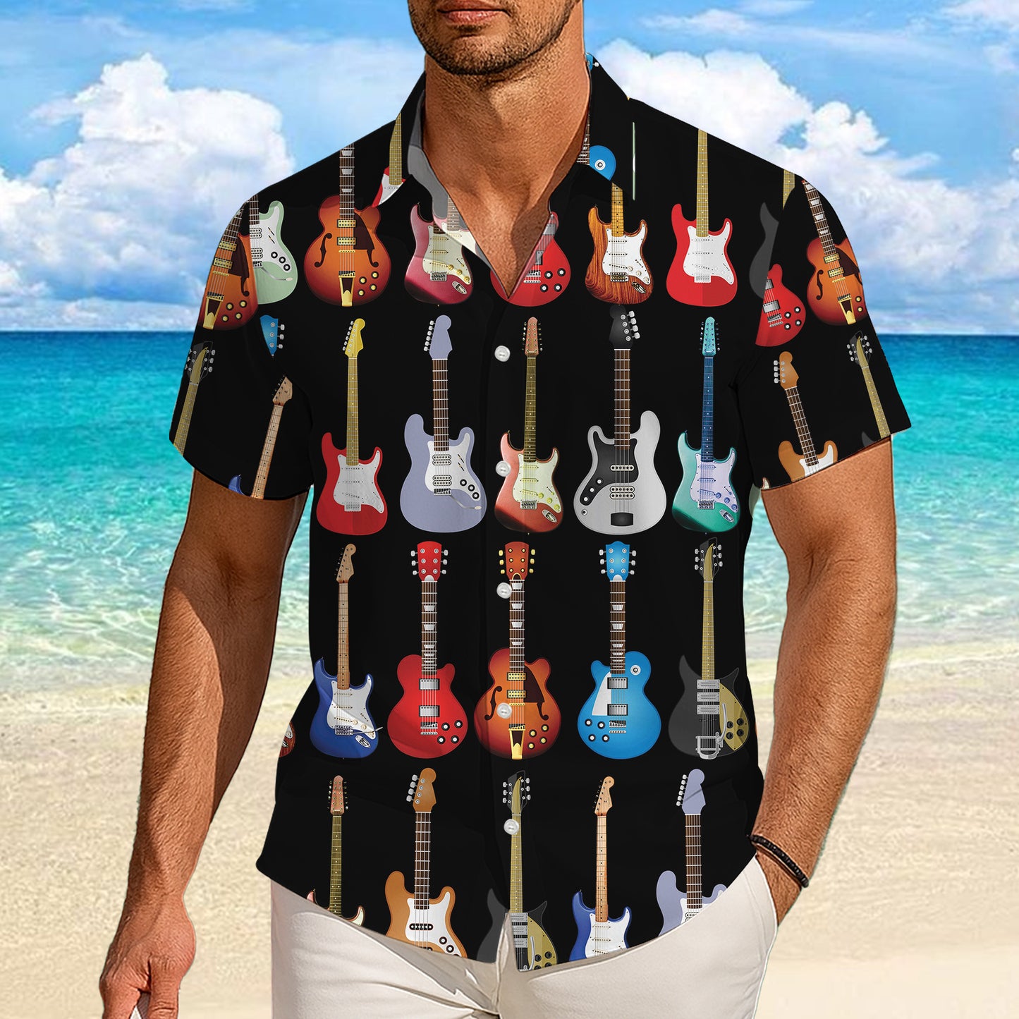 Colorful Electric Guitars Dark Hawaiian Shirt Men Women Aloha