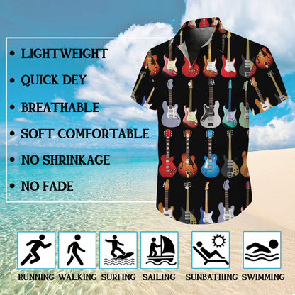 Colorful Electric Guitars Dark Hawaiian Shirt Men Women Aloha