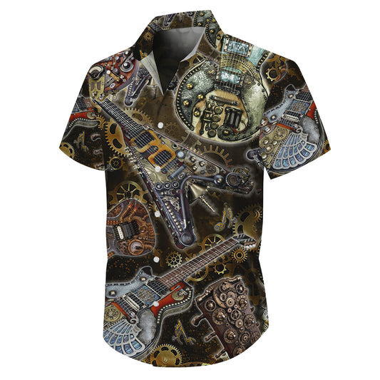Steampunk Guitars & Mechanical Gears Hawaiian Shirt Men Women Aloha