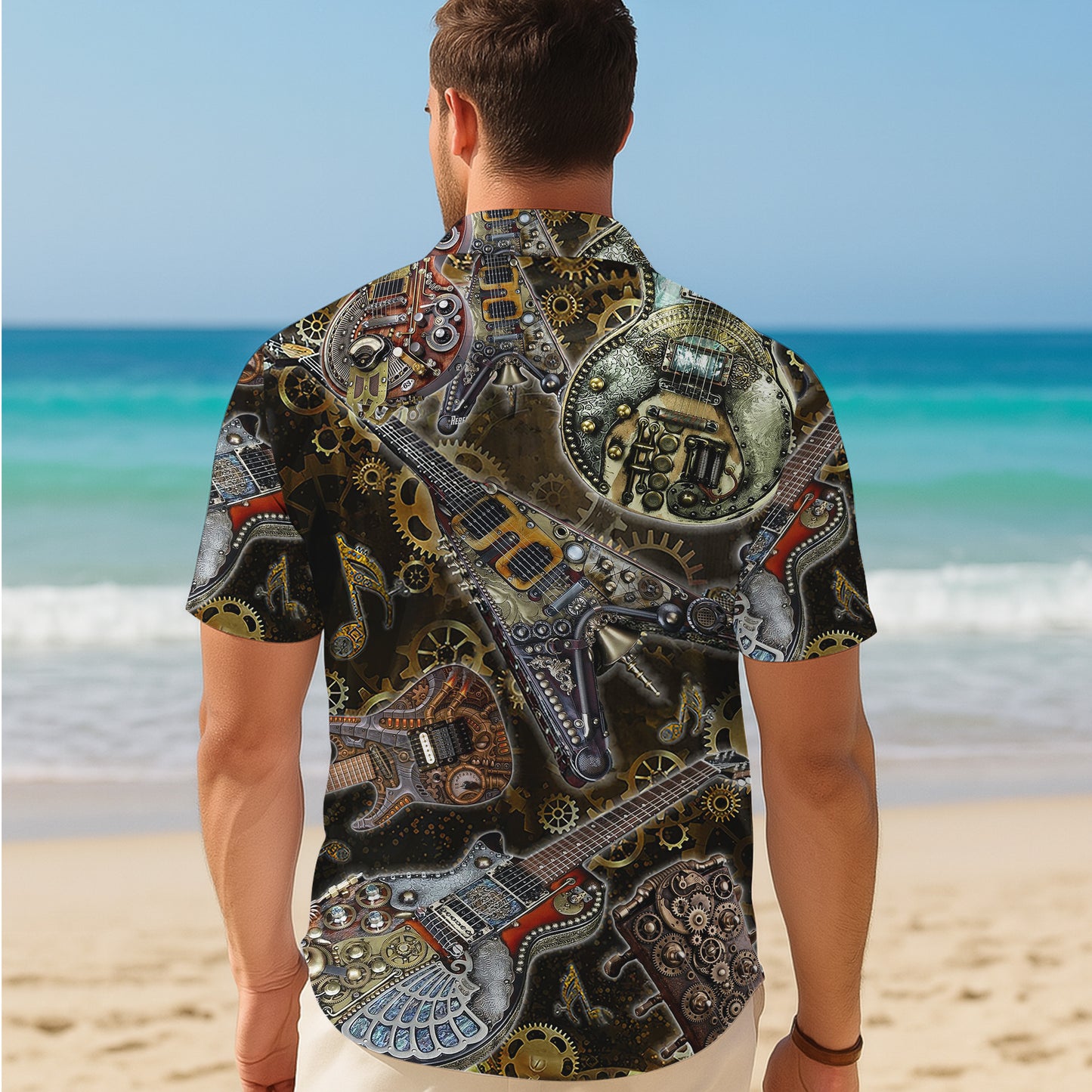 Steampunk Guitars & Mechanical Gears Hawaiian Shirt Men Women Aloha