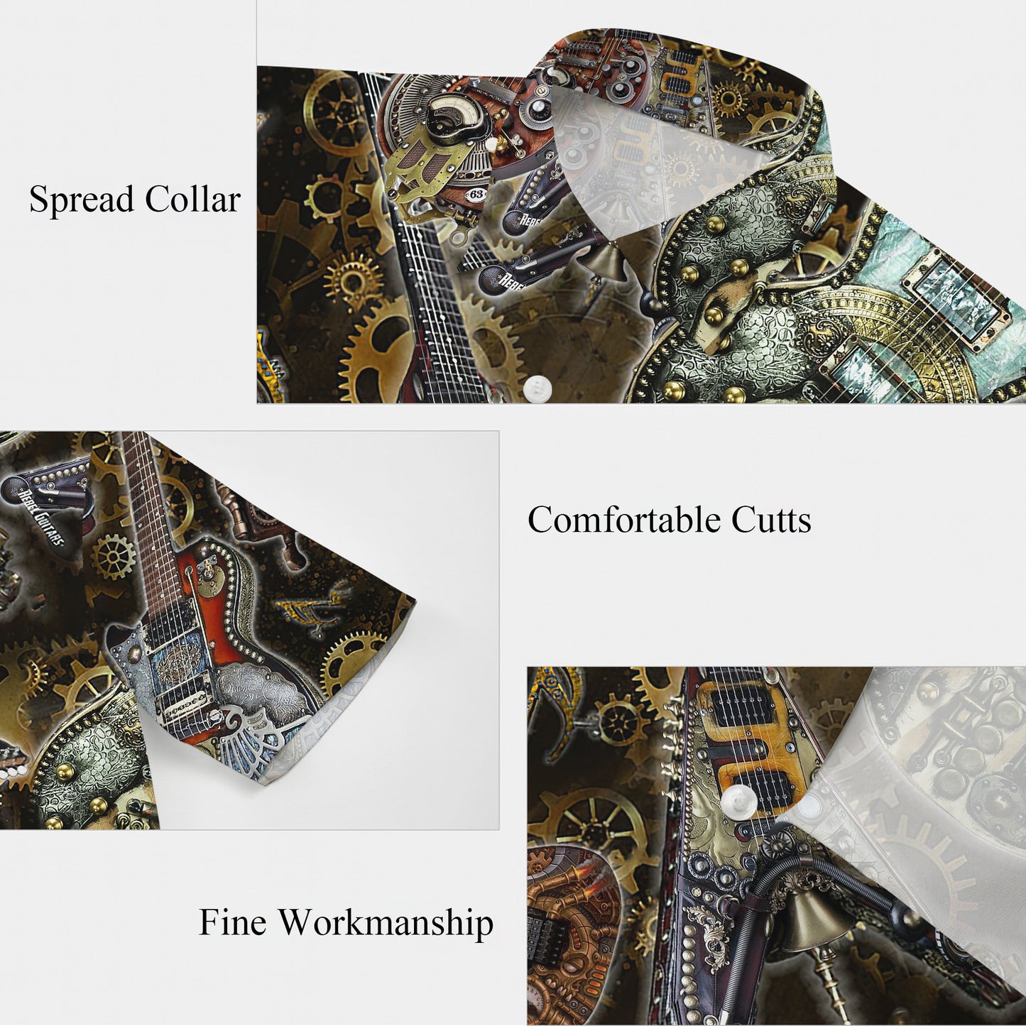 Steampunk Guitars & Mechanical Gears Hawaiian Shirt Men Women Aloha