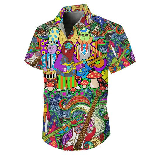 Psychedelic Band, Guitars & Mushrooms Art Hawaiian Shirt Aloha